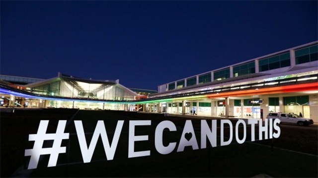 Canberra Airport lights up in a rainbow to greet MPs flying in for Parliament ahead of marriage equality bill